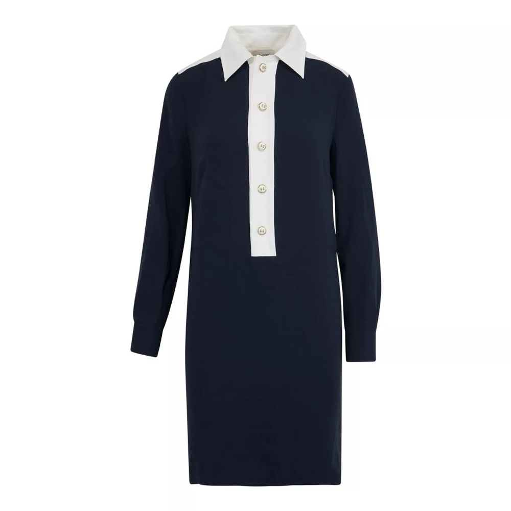 ST JOHN KNEE-length Navy and White Button-Up Dress. NWT sz 6